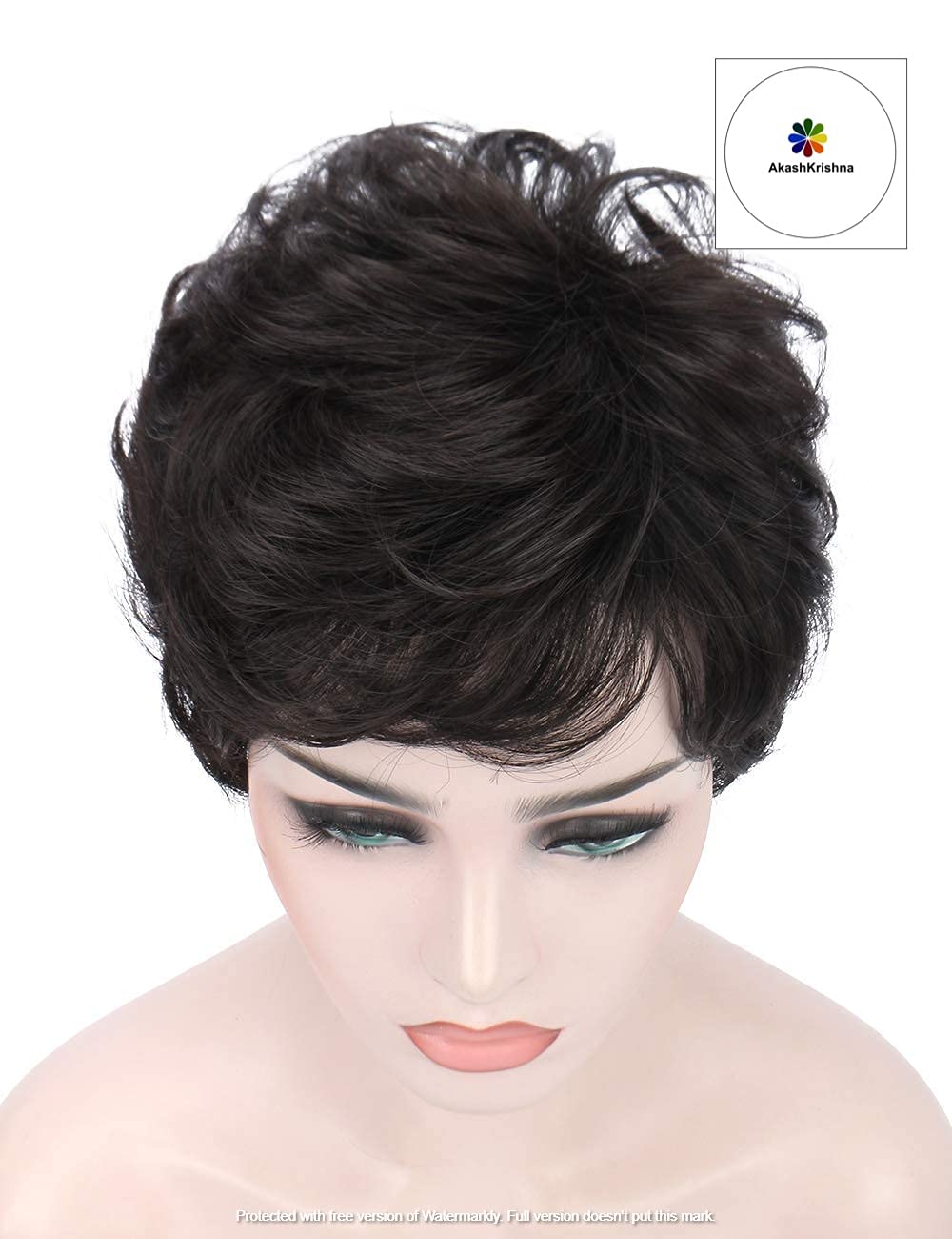 Akashkrishna Fashion Women Full Head Short Hair Wig For Women Pk style Hair Wig japnese fiber Synthetic hair wig black Wig With Free WigCap 1