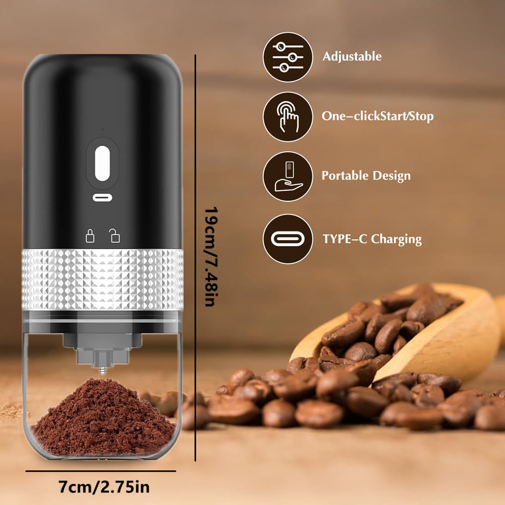 Macinacaffè elettrico, macinacaffè elettrico portatile, impostazioni di macinazione regolabili, macinino da caffè in ceramica, piccolo macinino da caffè ricaricabile per fagioli, noci, cereali, 25 g