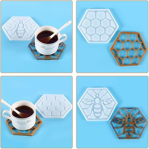 Miniatura 8 de 2 moldes de resina para posavasos de abeja, moldes de silicona para portavasos de automóvil, molde de panal de abeja, moldes de silicona hexagonales