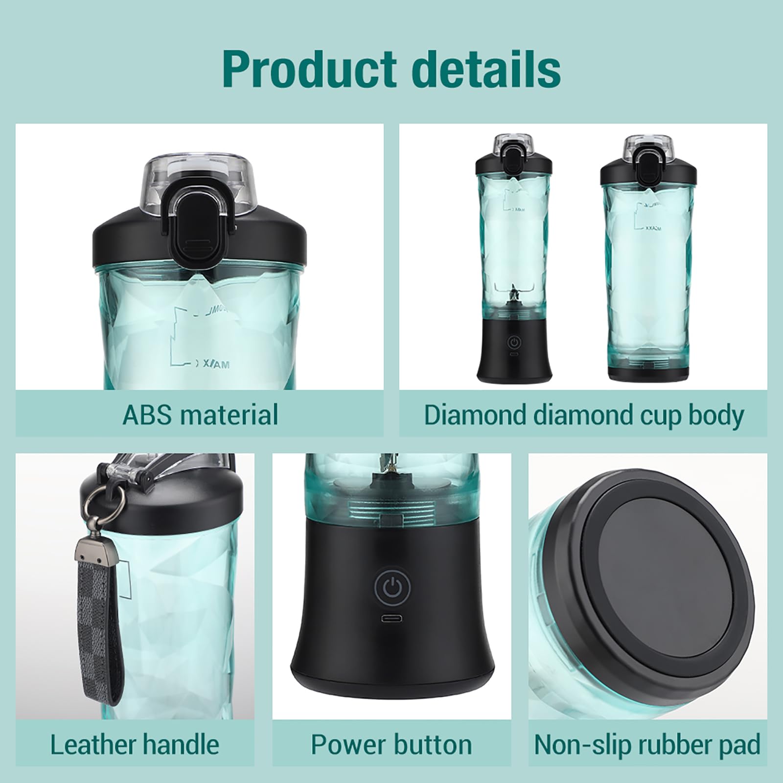 Osobisty Kubek Do Wyciskania Soku, Przenośny Mini Blender Do Smoothie O Dużej Pojemności 600 Ml I 6 Ostrzach, 2 Tryby Regulowane I Z Możliwością Ładowania, Precyzyjna Konstrukcja, Do Grillowania