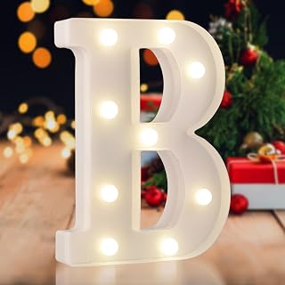 LED Marquee Letter B, Warm White 26 Alphabet Light Up Letters | Decor Ornament for Birthday, Party, Christmas, Home, Bar, Wedding; DIY Word Combination; Wall & Table Decor; Battery Powered