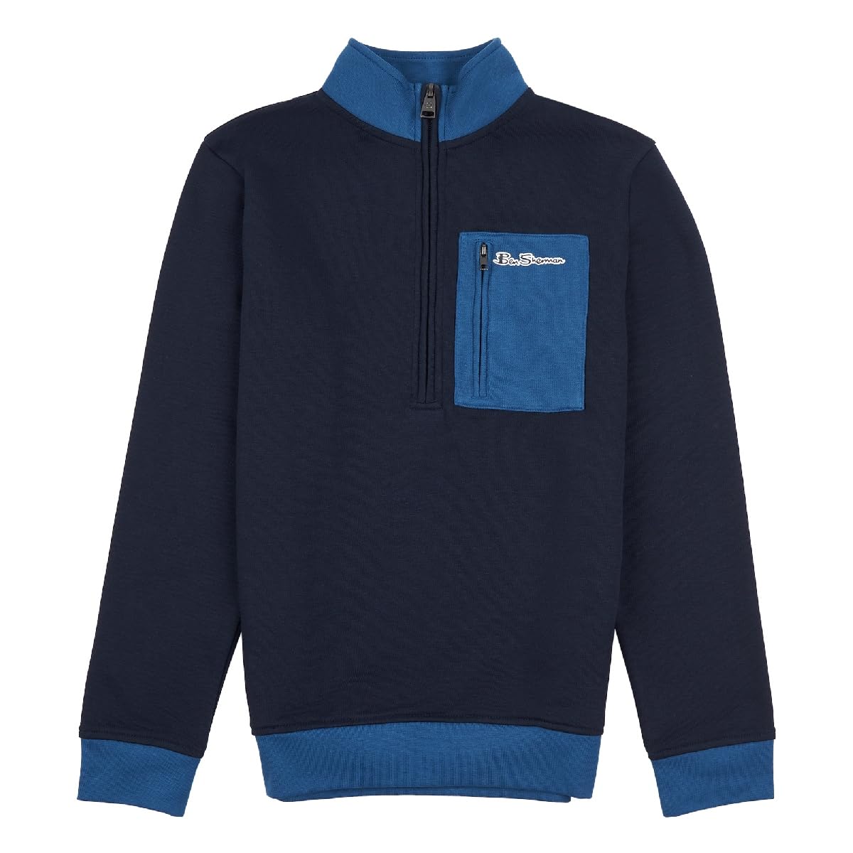 BEN SHERMAN Boys' BSS1020203 Contrast Pocket Brush Back Half Zip Through Funnel Navy B