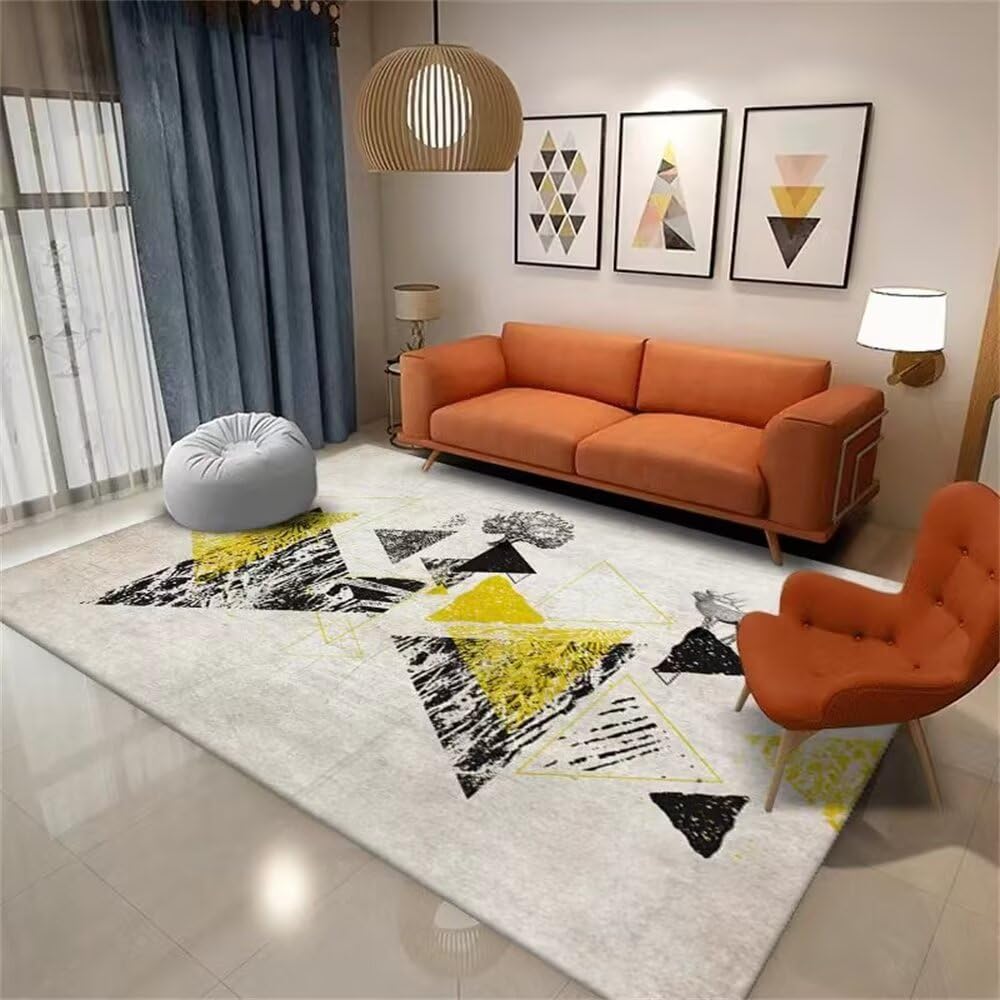 Grand tapis de salon 300x400 cm lavable en machine style géométrique moderne gris et noir