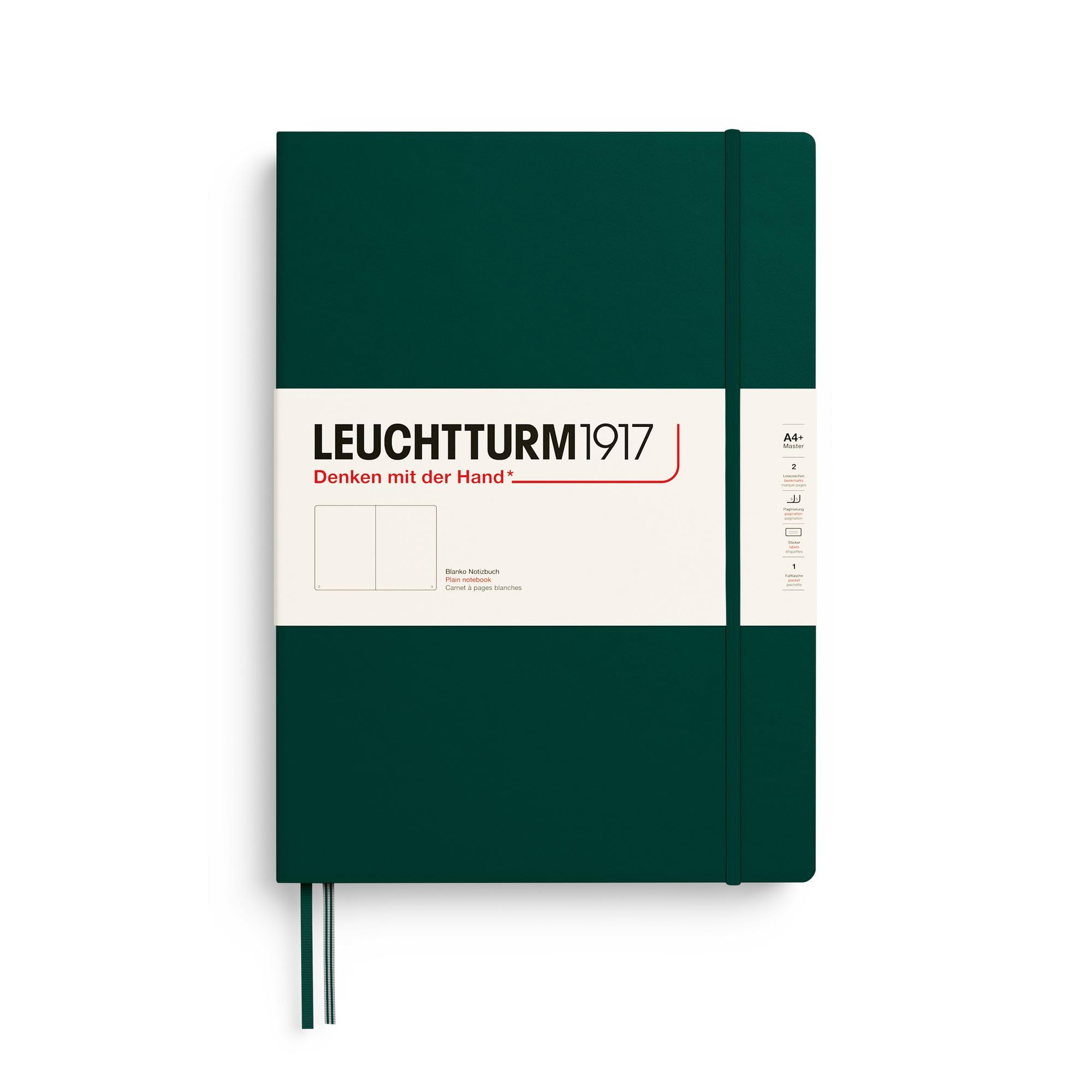 Notebook Hardcover Master Classic A4+ - 235 Numbered Pages for Writing and Journaling (Forest Green, Plain)