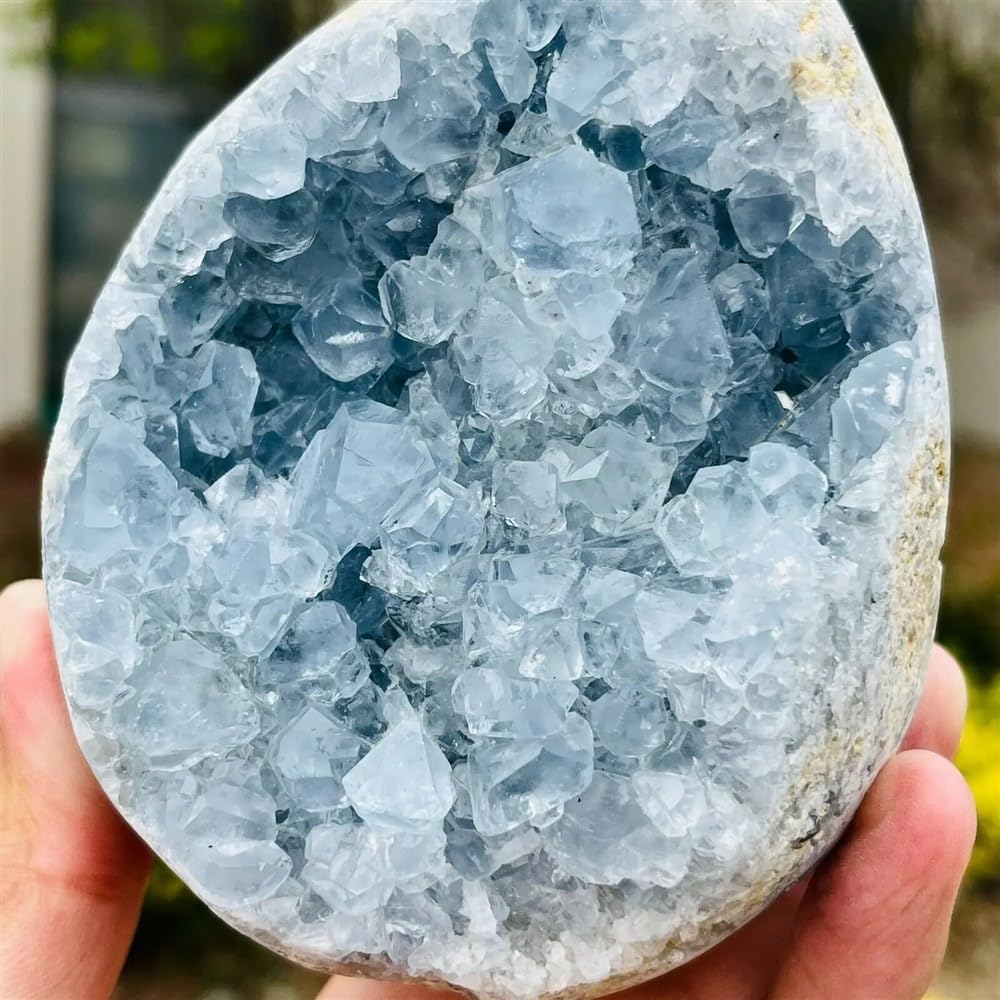 Stone Celestite Geode Stone Egg Crystal Home Office Decoration Craft Gifts Ornaments(Size:3-3.5kg)