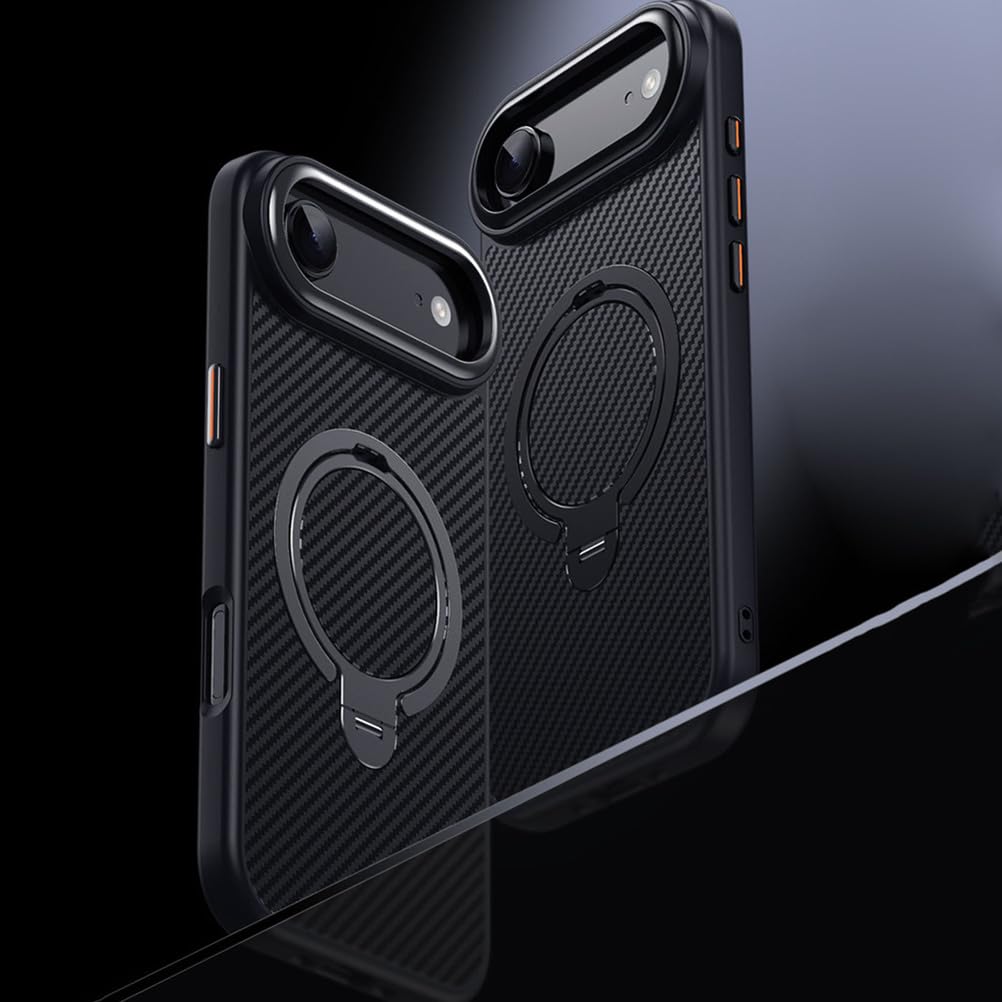 Magnetische Handyhülle Für iPhone 17 Pro Max/17/17Pro/17Air, Mit Ständer Metall Objektivrahmen Hülle Carbon Faser Textur rutschfest Schutzhülle,Schwarz,17Pro