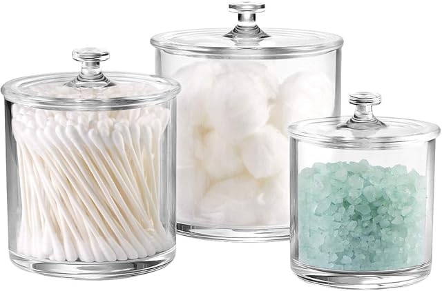 CHTC 9 Pcs Bathroom Storage Jars Bathroom Jars Vanity Organizer Beauty Jar Canister Jar for Cotton Balls Swabs Makeup Jars Sponges Bath Salts Cosmetic