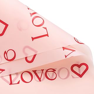 WRAPAHOLIC 20 Sheets Flower Wrapping Paper - 22.4 x 22.4 inch Pink Love with Heart Water-Resistant Floral Bouquet Wrapping Paper, Florist Supplies Packaging for Wedding Birthday Gift DIY