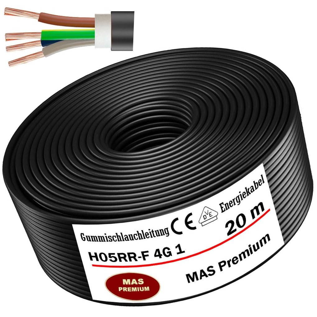 Cable de alimentación de goma de 5 a 100 m, H05RR-F 4G, 1 mm², cable flexible para dispositivos de mano y dispositivos ligeros (20 m)