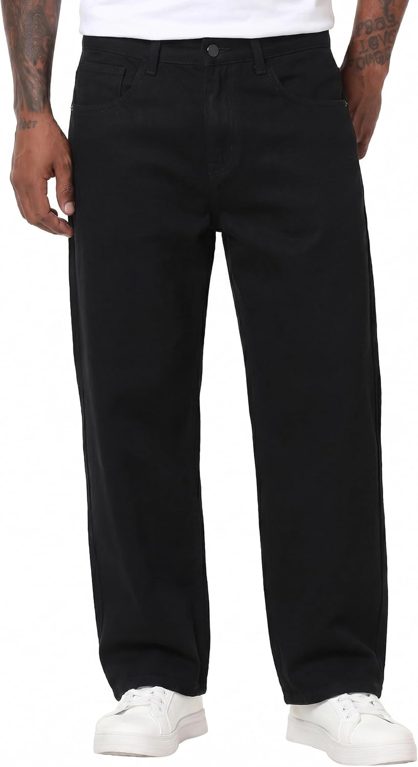 MZNBURAM Men's Non-Stretch Loose Fit Wide-Leg Baggy Jeans Pants
