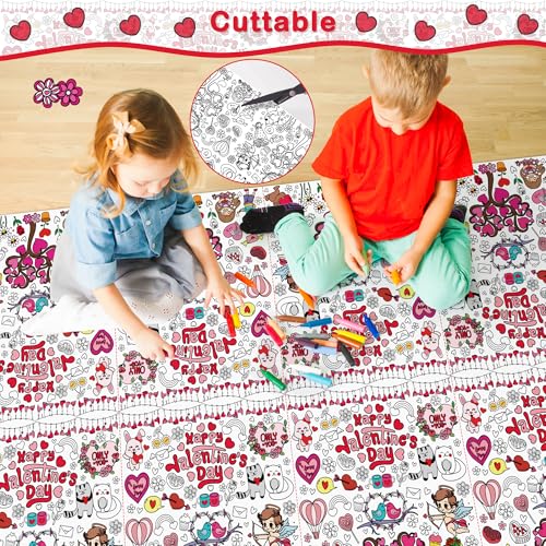 Image of OHOME Valentines Coloring Tablecloth - Valentines Decorations |Valentines Crafts for Kids- Valentines Gifts Decor Accessories Party Favors Classroom School Valentine Backdrop,54 inch x 88 inch