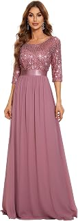 Ever-Pretty Women's Elegant A Line Crew Neck Half Sleeve Sequin Evening Dress 00683