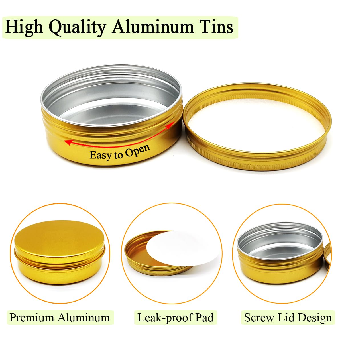 Wopanxye 10pcs 60ml Round Lip Balm Tin Cans, 60 Gram Aluminum Tins Gold Cosmetic Sample Containers with Screw Lid, 60g Metal Empty Storage Travel Jars for Salves, Lip Balms, Face Cream, Candle, Tea - Image 4