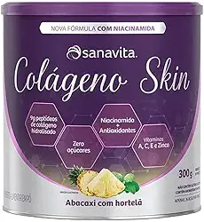 Sanavita Colágeno Skin - Pele Saudável - Abacaxi com Hortelã - Lata 300g