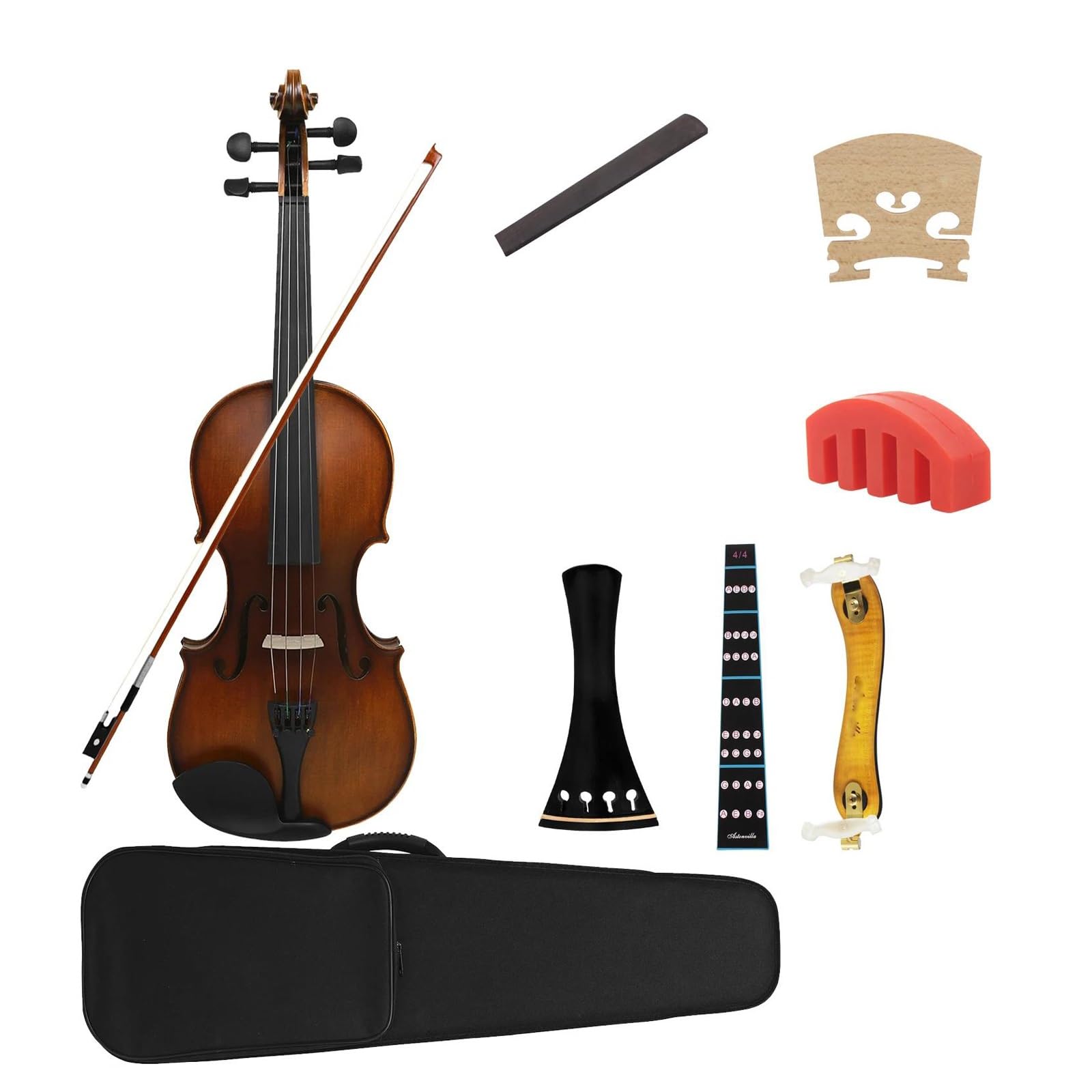 Violino Acustico In Legno Massello Violino Principianti | 4/4 a grandezza naturale adatto ai principianti(Set B)