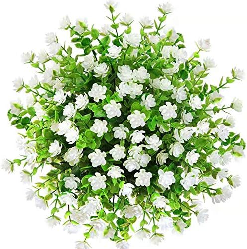 Artificial Flowers, Fake Flowers Artificial Greenery Plants Eucalyptus Outdoor Bridal Wedding Bouquet for Home Garden Party Wedding Decoration 5 Bunch (White)