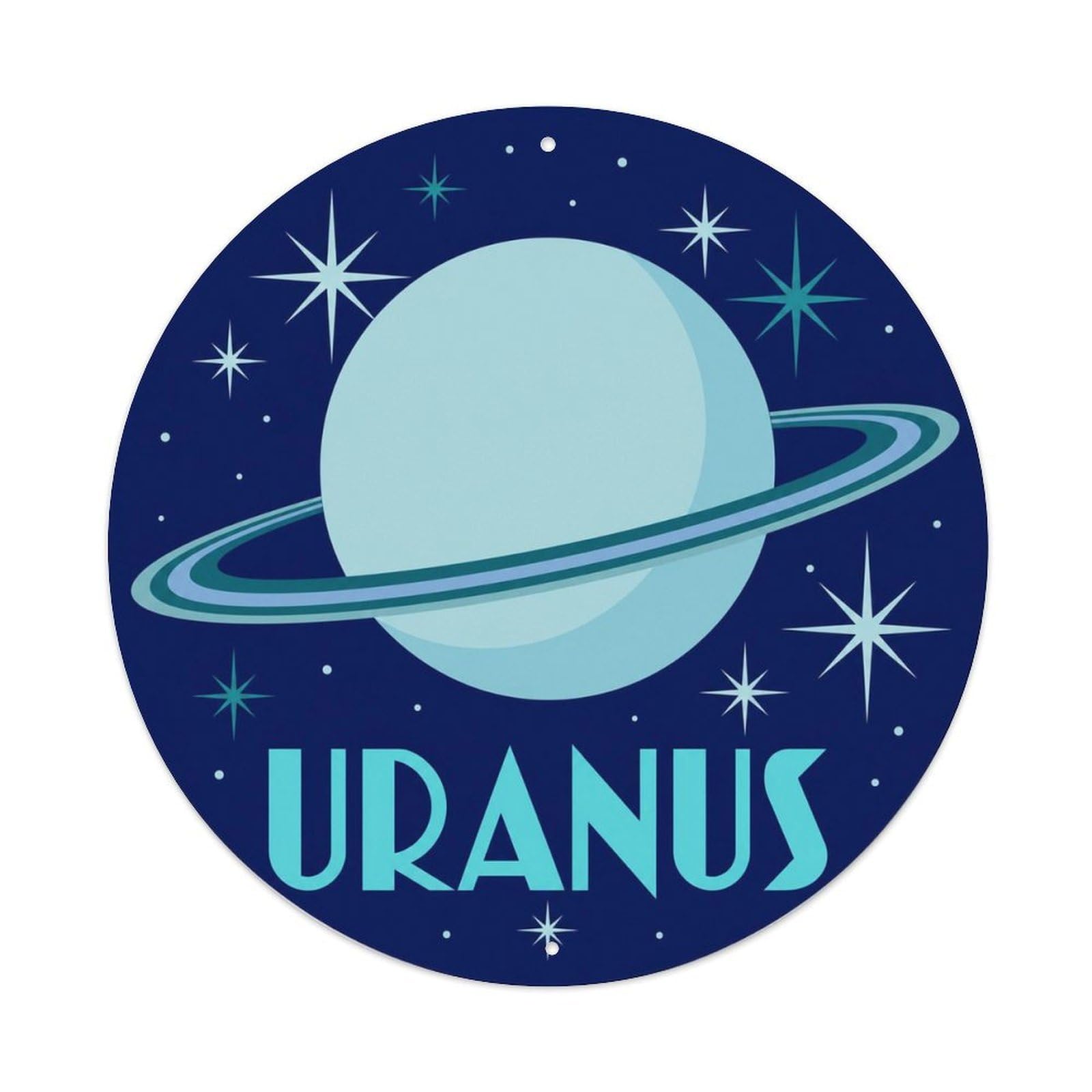 Space Age Uranus Blue Planet Stellar Sky Metal Tin Sign Plaque Wall Decor for Cafe, Man Cave, Club Bar, Office, Home Garden Round Metal Poster 8x8Inch