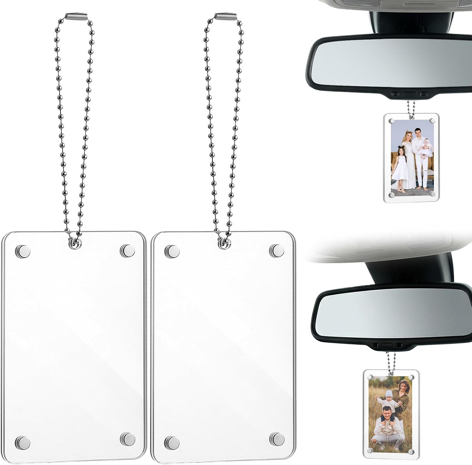 2Pcs Car Hanging Photo Holder Magnetic Car Picture Holder Acrylic Photo Frame for Rear View Mirror Accessories Ornaments Decor