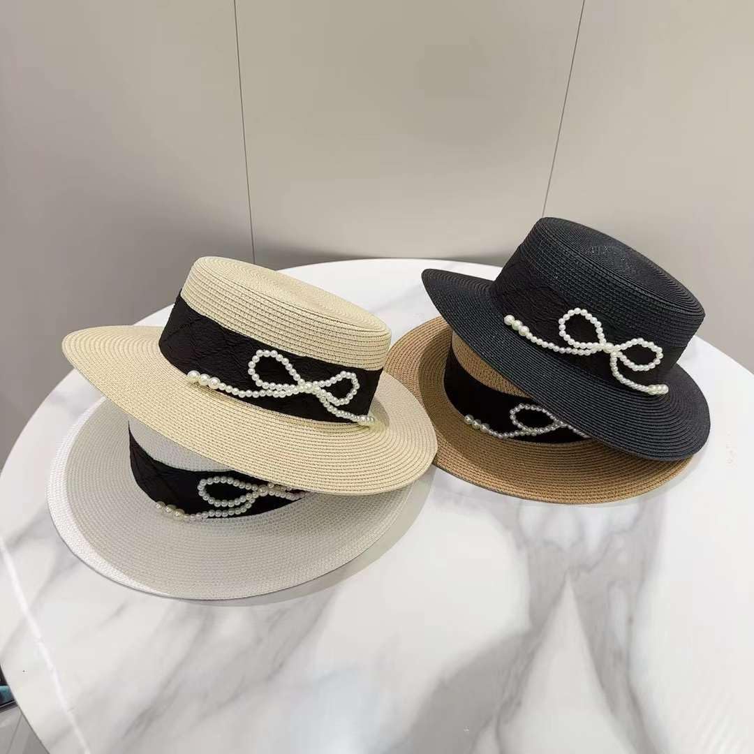Sombrero de Paja Trenzado de Verano para Mujer,de ala Ancha,Transpirable,con Protección UV y Lazo de Perla,Ligero,para Playa,Vacaciones,Viajes y Actividades Al Aire Libre