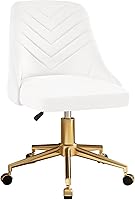 VECELO Velvet Vanity Desk Chair, Height Adjustable, 360° Swivel, Gold Metal Base Wheels - White for Office, Bedroom, Makeup