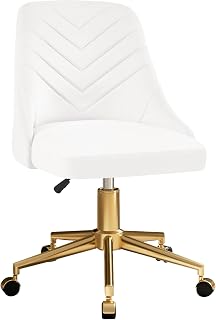 VECELO Velvet Vanity Desk Chair, Height Adjustable, 360° Swivel, Gold Metal Base Wheels - White for Office, Bedroom, Makeup