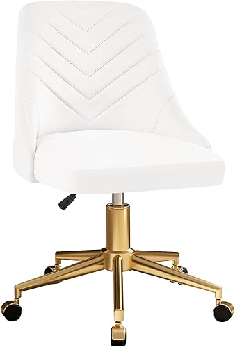 VECELO Silla de escritorio de terciopelo con altura ajustable para oficina, sala de estar, dormitorio, estudio de maquillaje, giro de 360, base