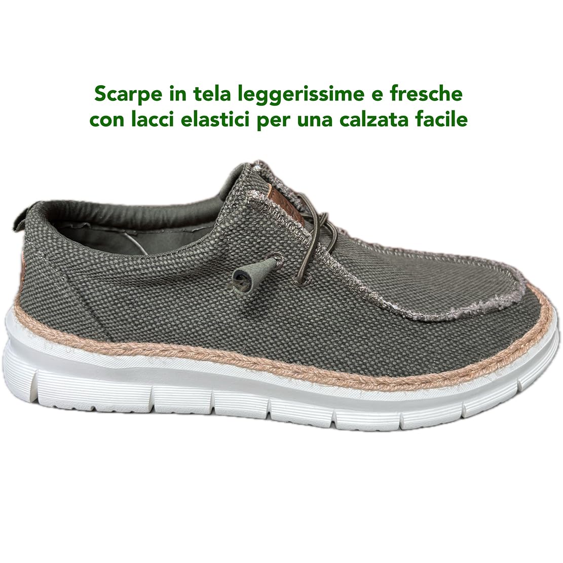 Scarpe Città Mocassini Leggeri Tela Uomo estive con Lacci Elastici Walter URBANSTYLE Soletta Soft in Sughero Lattice