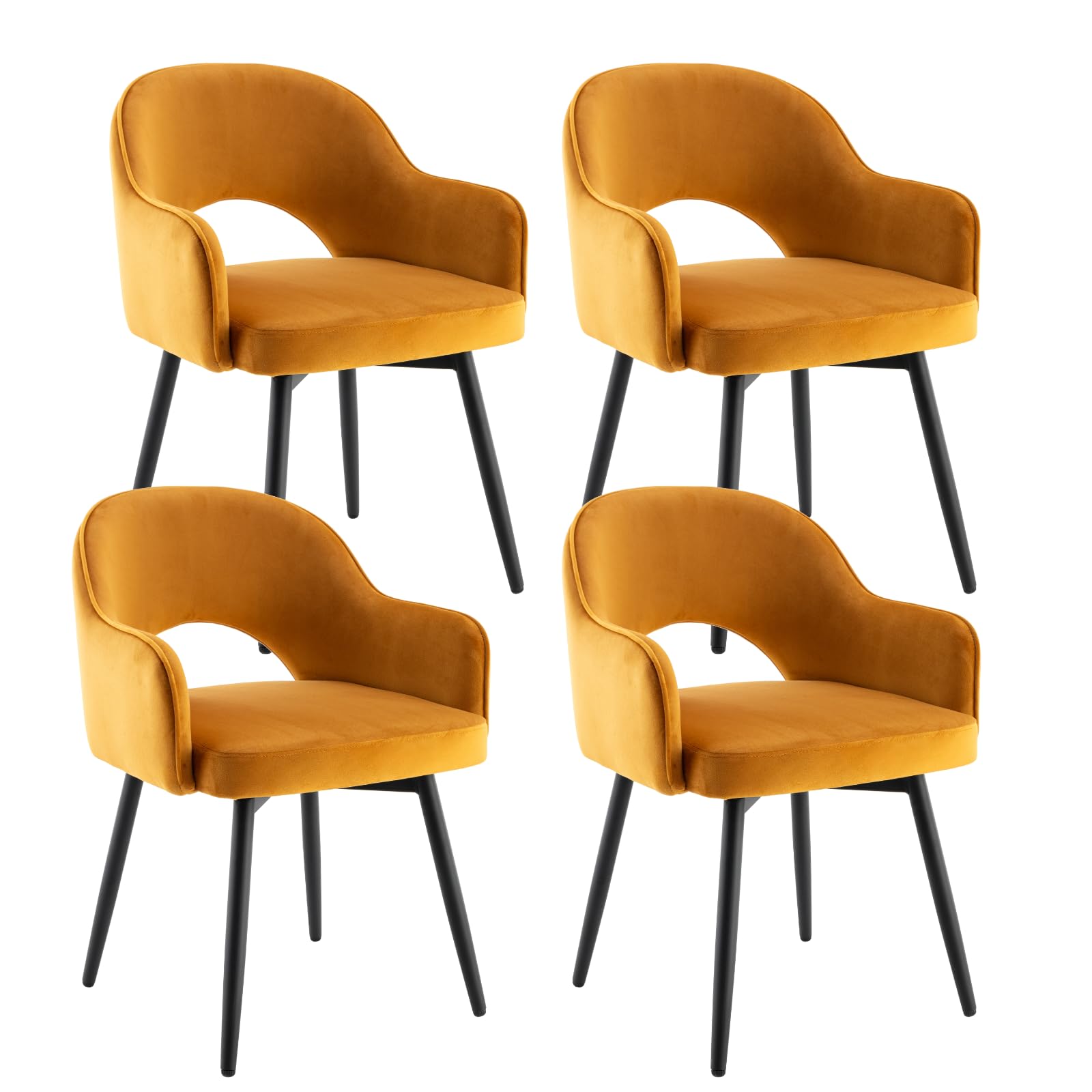 4er Set Samt Esszimmerstühle Mit Armlehnen | 360° Drehbare Küchensessel In Gelb