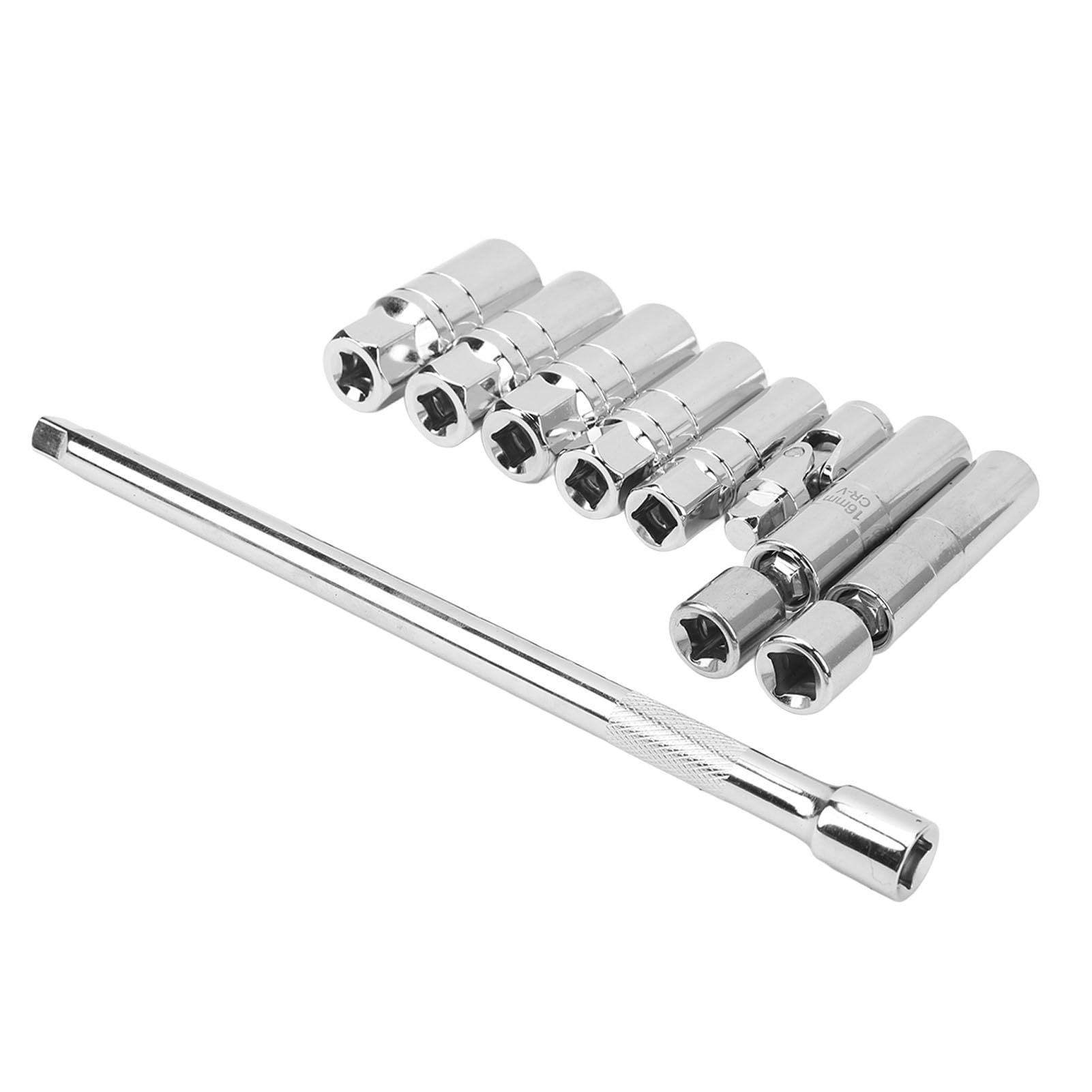 Juego de 9 Vasos para Bujías Magnéticos de Pared Delgada de 3, 8 Pulgadas, con Junta Universal de Repuesto, Juego de Herramientas de Extracción para Bujías para Coche
