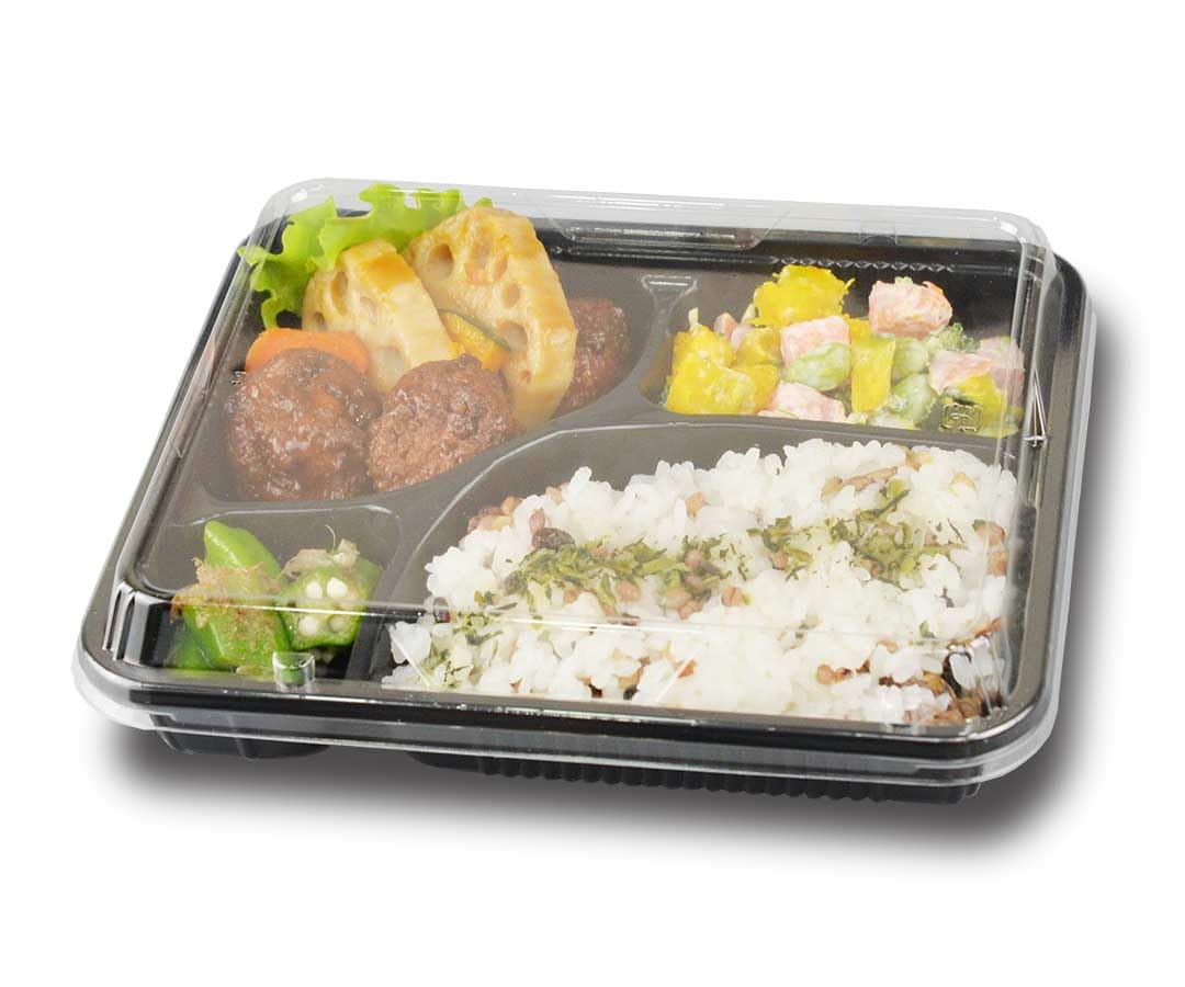 【レンジ使用ＯＫ】使い捨て弁当箱 M-50 黒蓋付100組セット Amazon.co.jp: 小さ目使い捨て弁当容器M-50黒かんごう蓋付【200枚組