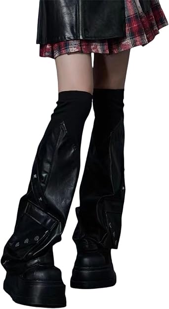 win2win Punk Fashion Leg Warmers Cyber Goth Y2k Grunge Rave Emo Women