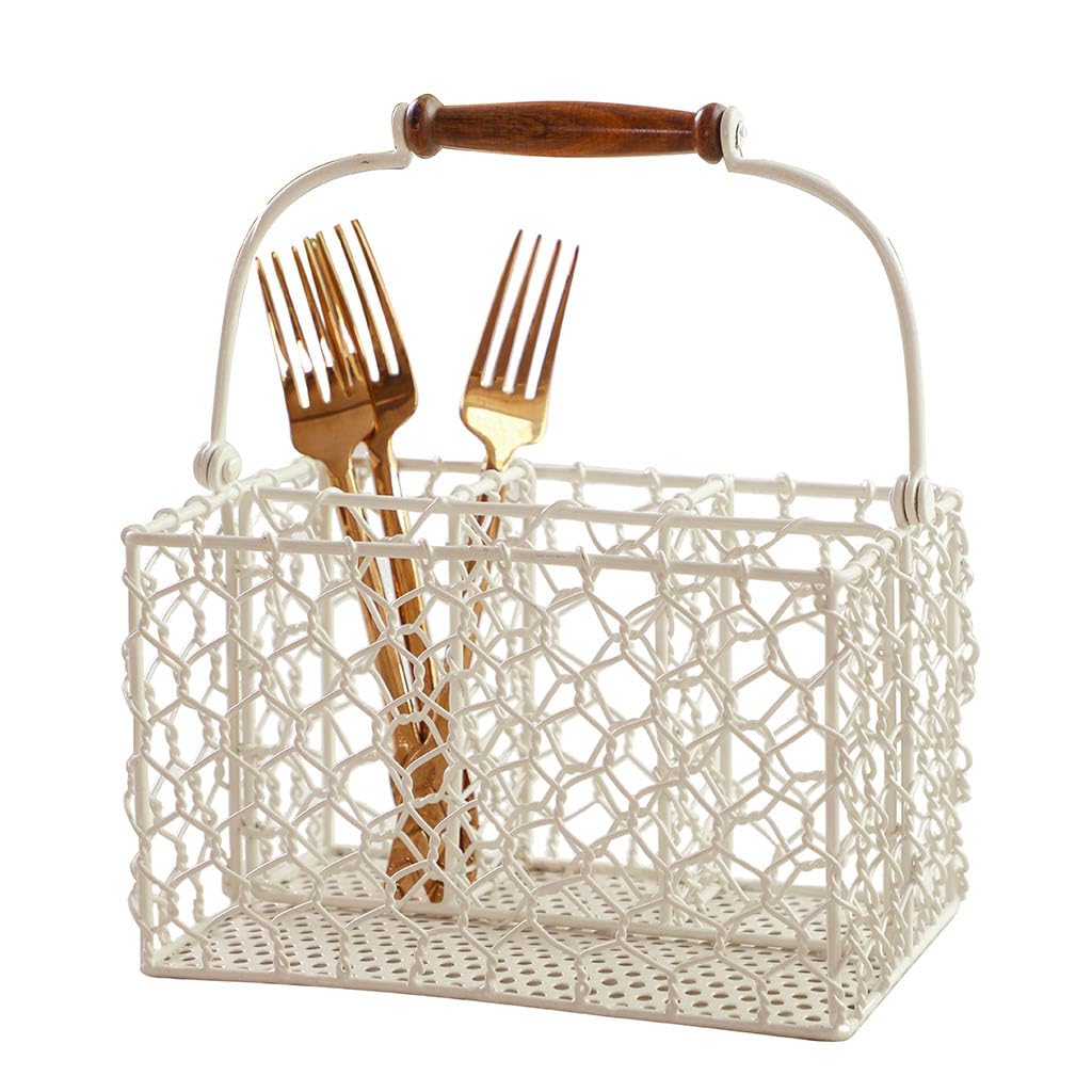 Dibor Country Cream Metal Wire 4 Compartment Cutlery Basket Caddy Kitchen Storage Solution