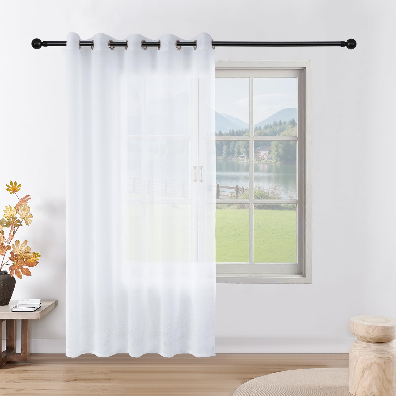 CUCRAF Voile Curtain with Eyelet Linen Net Curtains for Windows Sheer Curtains for Bedroom Kitchen Dormitory Home Decoration 1 Panel — image 1