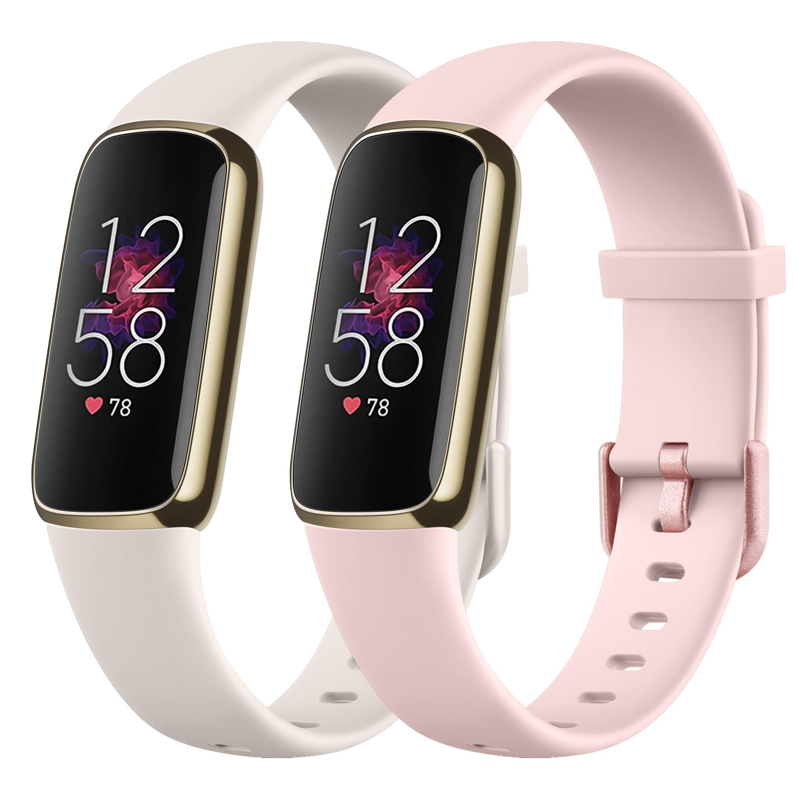 Demark Pack 2 Straps for Fitbit Luxe Strap for Women Men, 2 Pack Soft Silicone Adjustable Sport Replacement Wrist Bands for Fitbit Luxe Only (Silty+Starlight, Large)