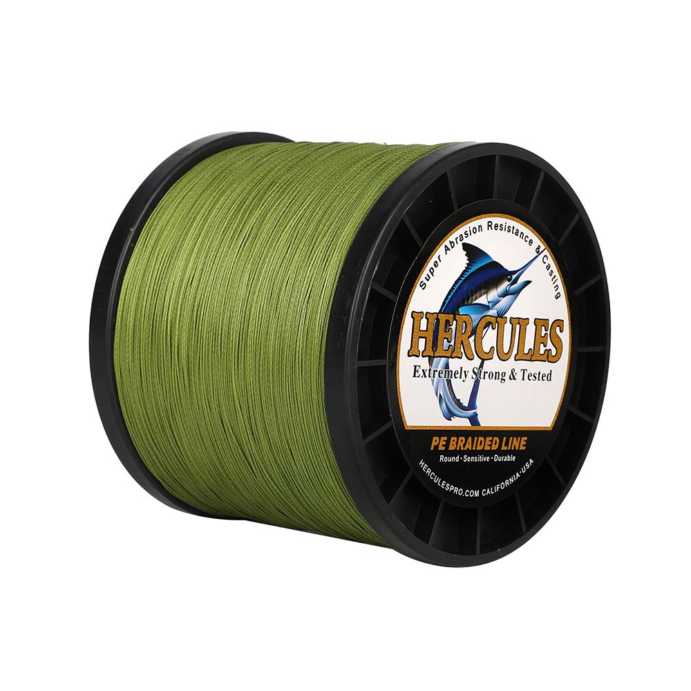 Hercules Braided Fishing Line 2000m 2187yds 6lbs-100lbs Pe Superline 4 Strands (Army Green 90lb/40.8kg 0.50mm)