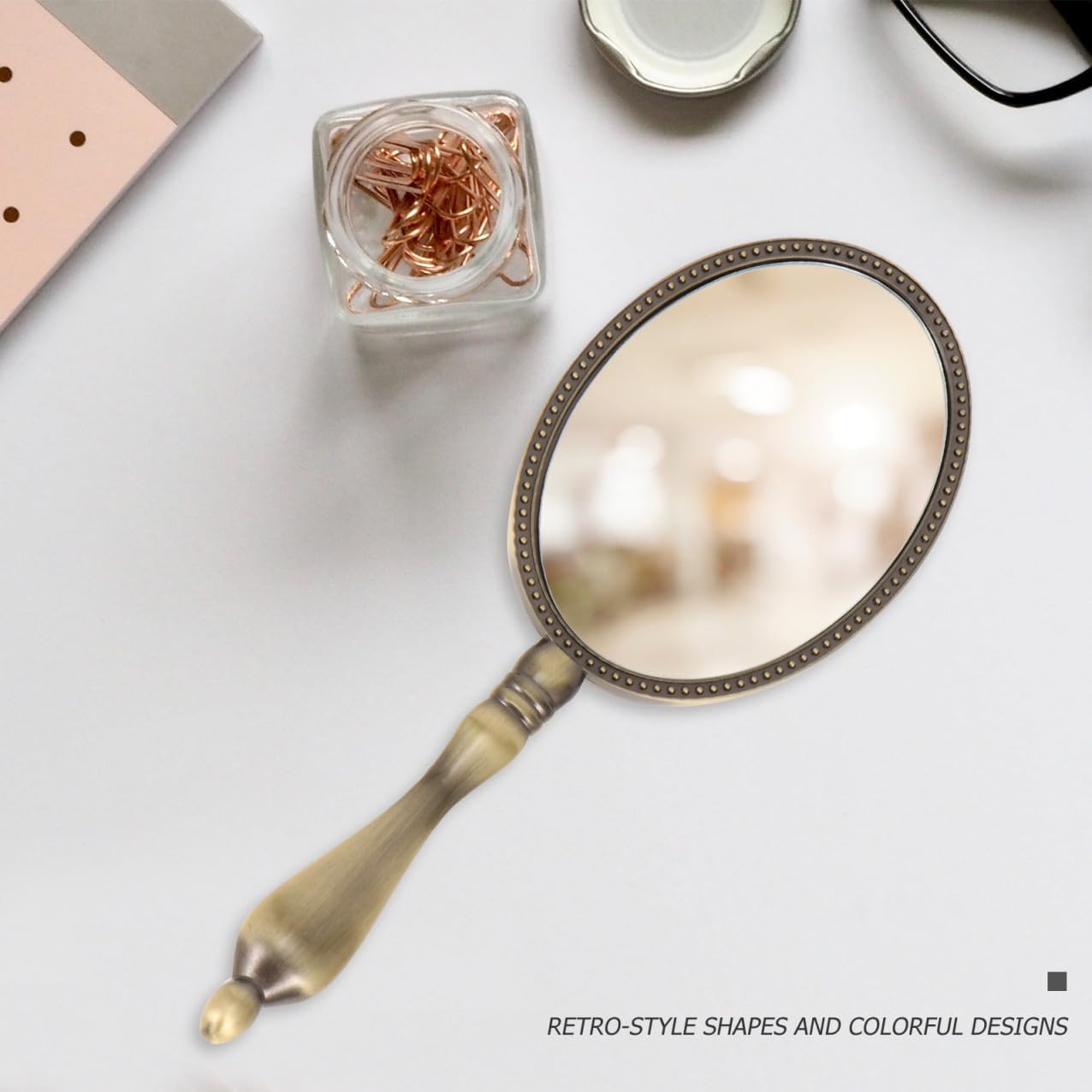 Retro Handheld Makeup Mirror with Handle for Women Travel image 4