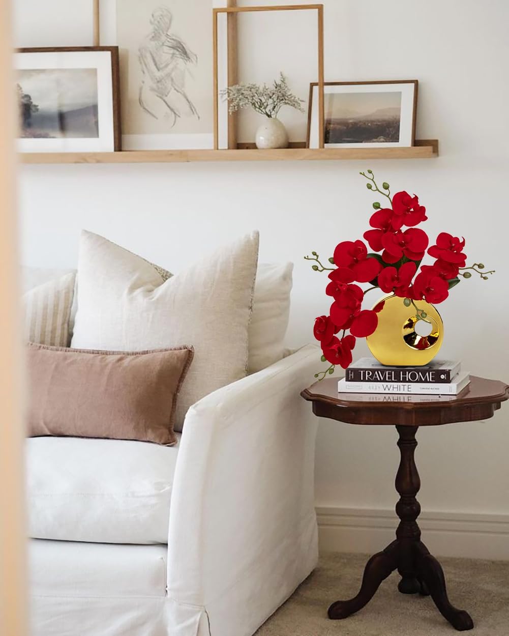 Briful Artificial Orchid Flowers in Gold Pot 15.7" Tall Red Velvet Faux Orchid Arrangement Silk Orchid Flower Fake Orchids Centerpiece for Home Office Room Wedding Table Décor - Image 6