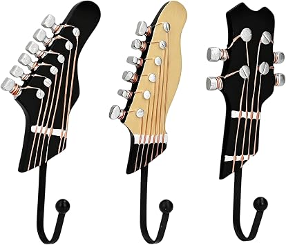 3 Pcs Wall Mounted Coat Hat Towel Hooks Hange Guitar Shape Vintage Decorative Clothes Hooks