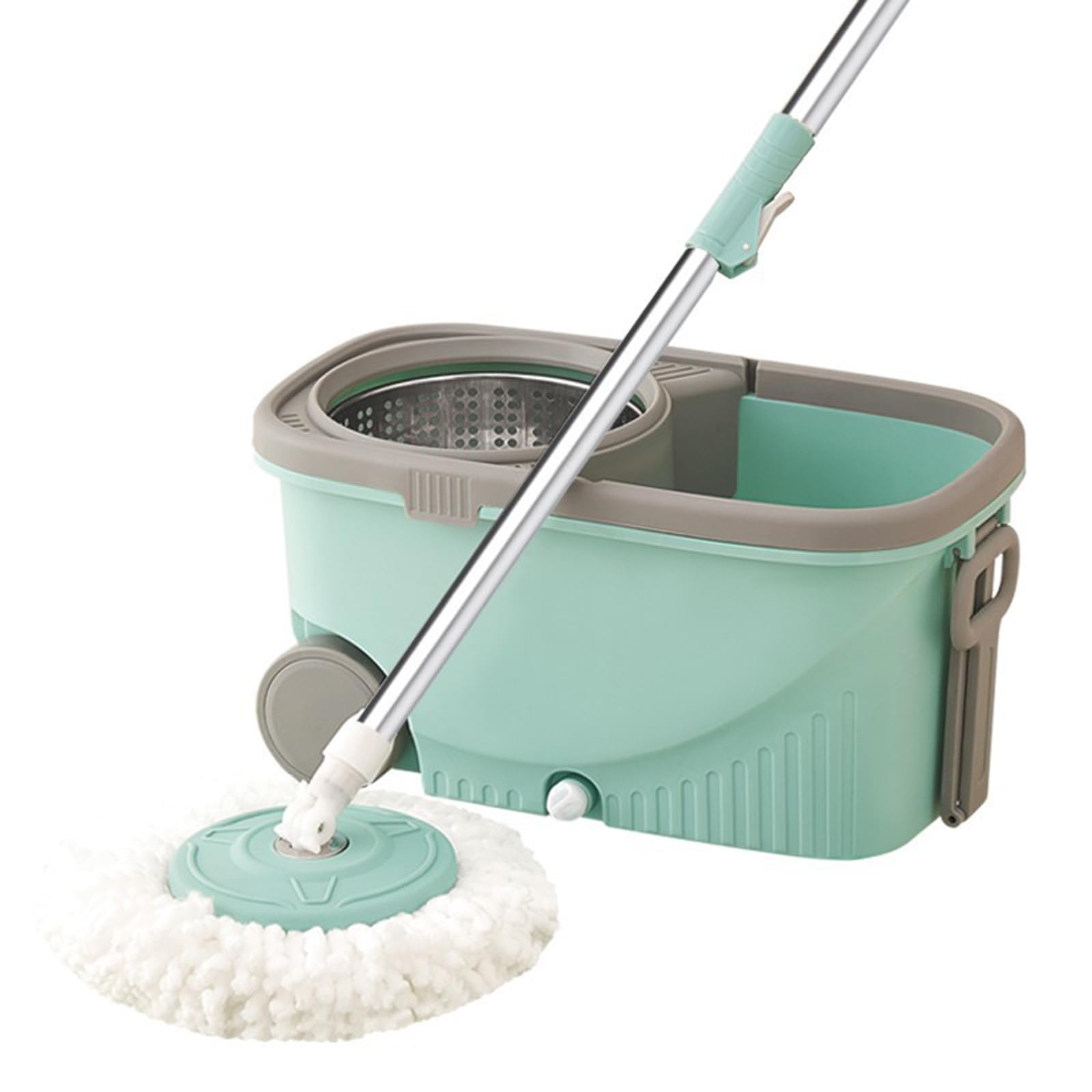Fregonas A, Juegos de fregona giratoria y Cubo, fregona y Cubo con escurridor, fregona de Microfibra giratoria de 360° con Mango de Acero Inoxidable, fregona Plana con 2 Recambio