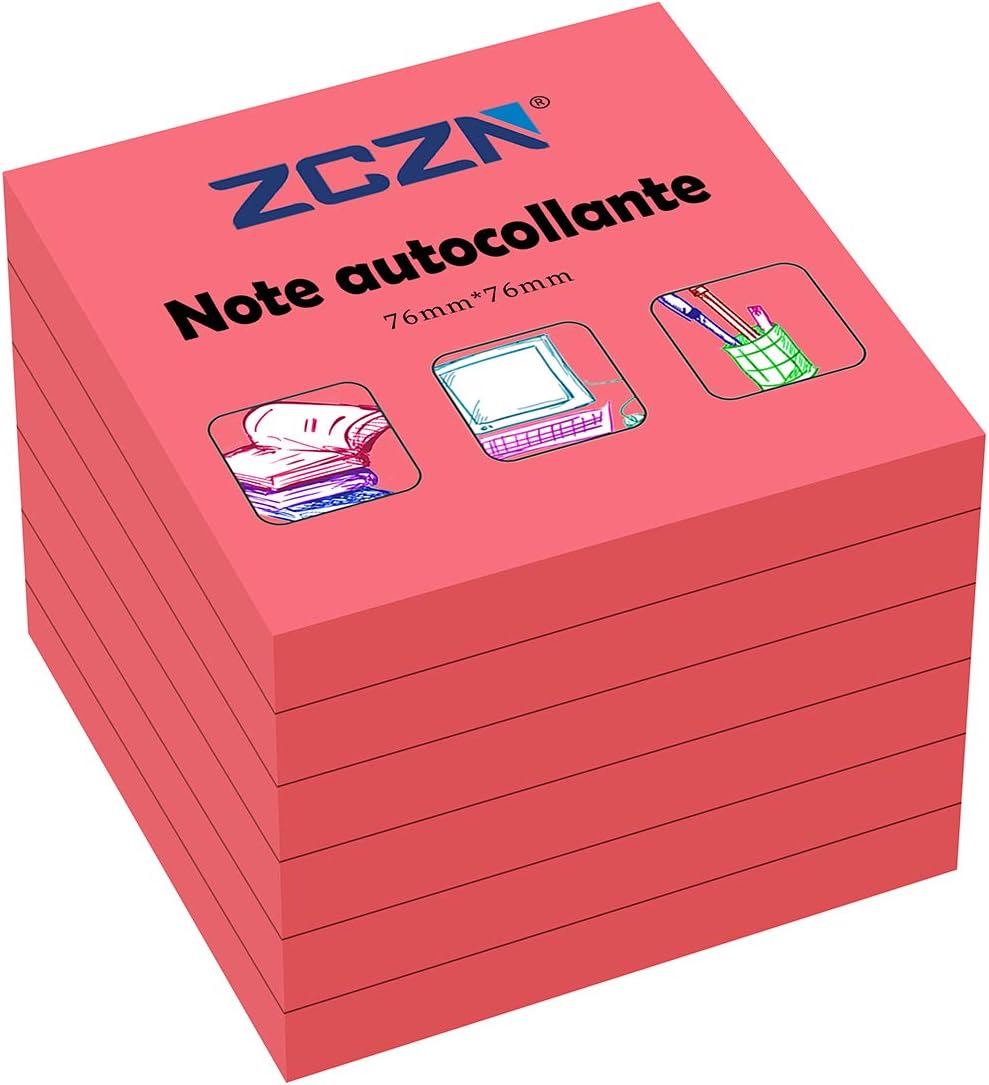 Sticky Notes 76 x 76 mm, 6 Pads, 80 Sheets/Pad, Red