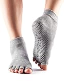 ToeSox Women's Grip Half Toe Ankle Socks, Medium, Heather Grey