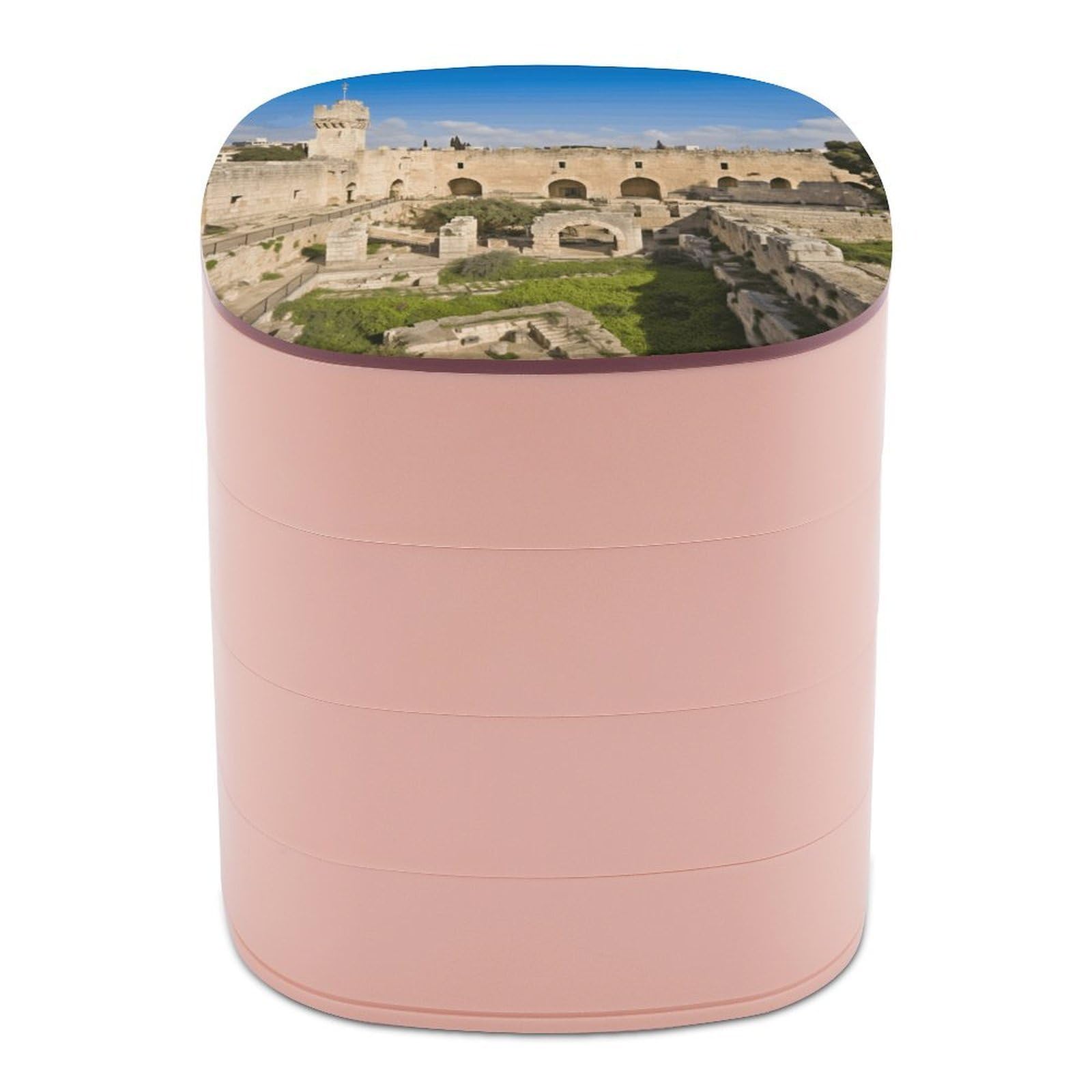 VstaDank Israel at The Tower of David Jewelry Organizer 4-Layer Rotating Travel Jewelry Tray Case with Lid for Bracelets Rings Bracelets Small Jewelry Storage Box Earring Holder for Women