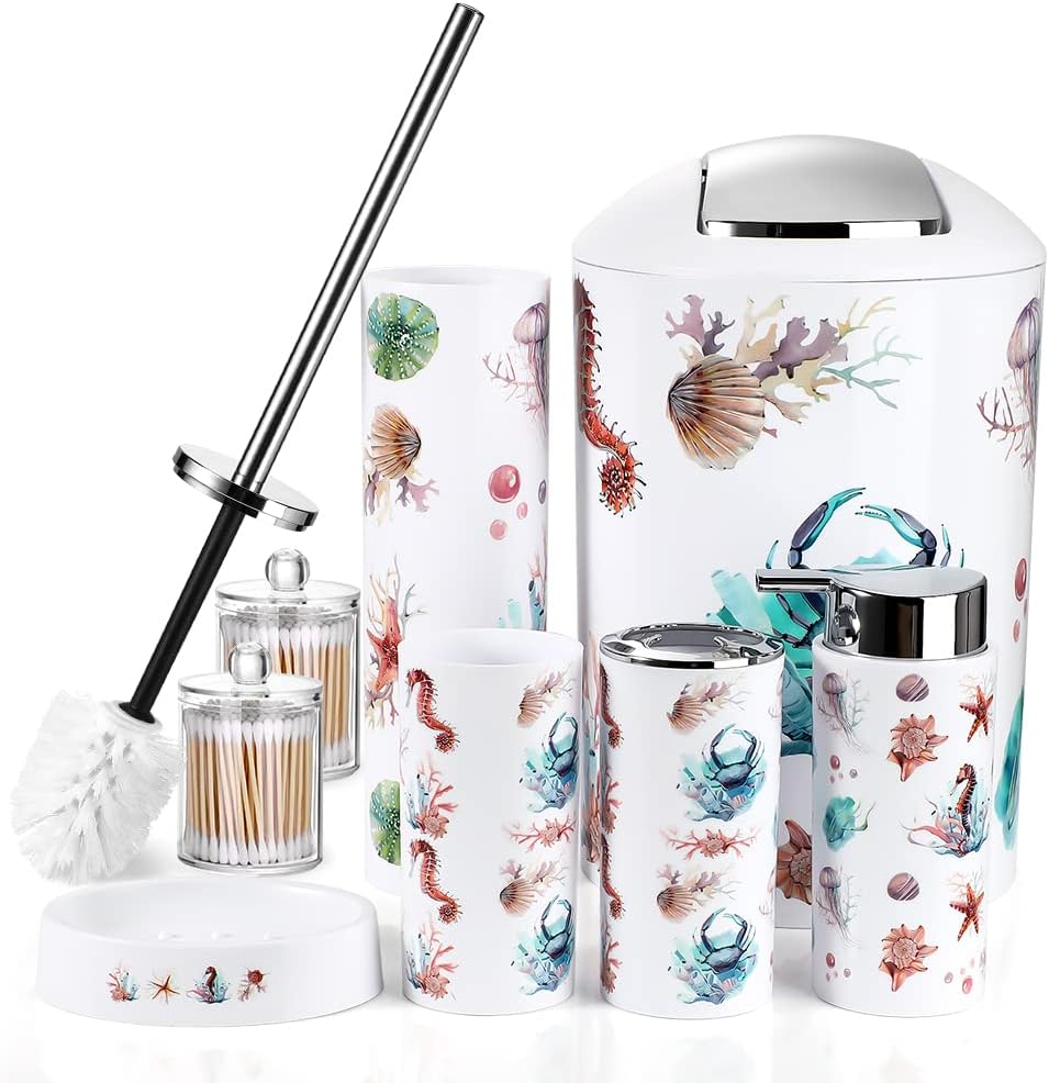 Amazon.com: OTOSTAR Bathroom Accessory Set 8 Pcs Ocean Bathroom ...
