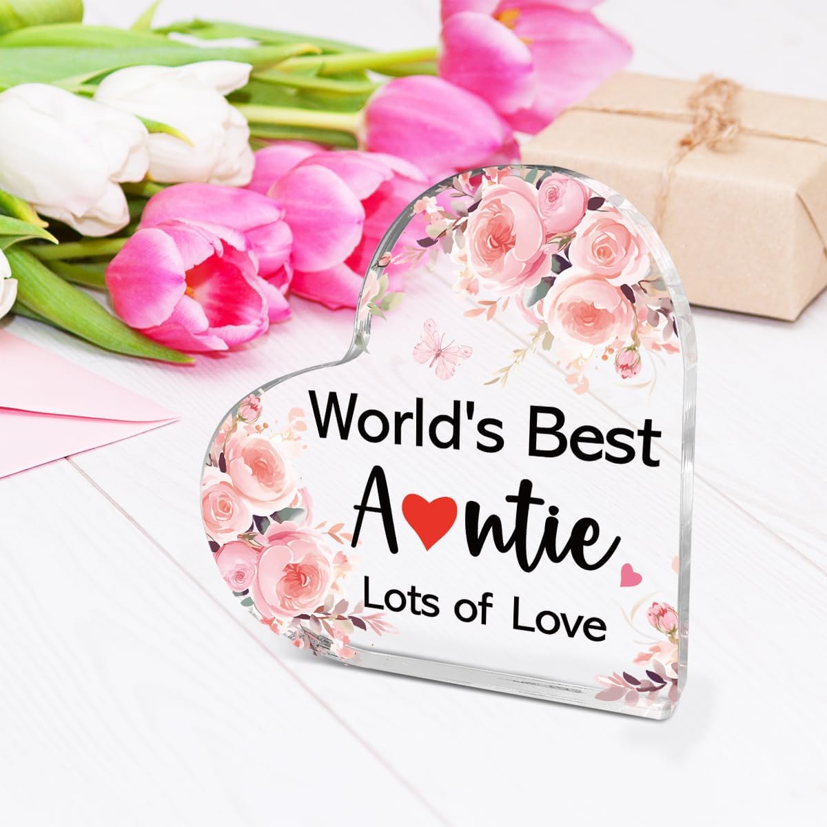 Aunt Gifts from Niece,Thank You Gifts for Aunts Mother's Day Birthday Christmas,Unique Auntie Gift Ideas,Worlds Best Auntie Acrylic Heart Plaque - Image 3