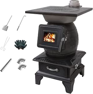 Indoor Wood-Burning Heating Stove, Small Cast Iron Stove for Cabin Heating, Portable Wood Furnace with Cooking Function 2-pack