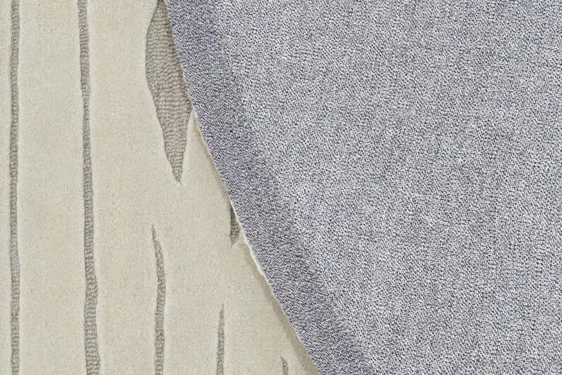 Hand Tufted Ivory and Taupe Round Silk Wool 48 Pounds Modern Abstract Living Room Area Rug 7.0x10.0