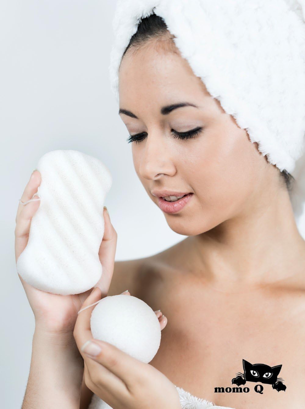 Premium Konjac Sponge Gift Set by MOMO Q (2 White Facial + 1 Bath)