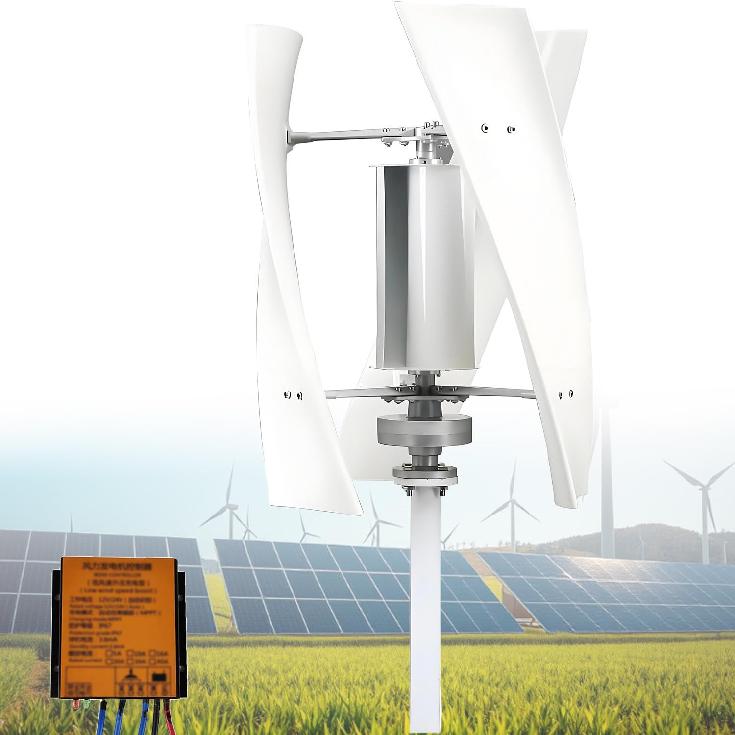 GLBMXDD Low Speed Vertical Wind Power Turbine Generator, Wind Turbine Kit 200W-White12V
