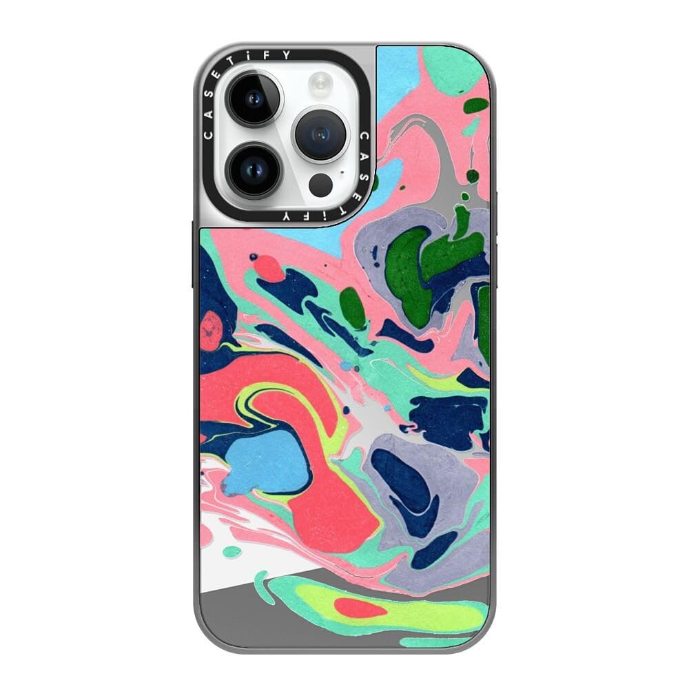 CASETiFY Mirror Case for iPhone 14 Pro Max [Reflective / 4.9ft Drop Protection/Compatible with Magsafe] - Simply MARBELLOUS - Silver on Silver