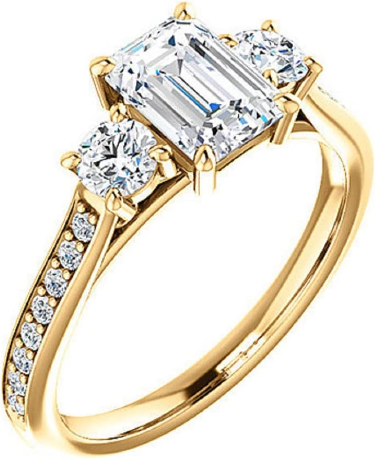 925 Silver, 10K/14K/18K Solid Gold Moissanite Ring, 3 CT Emerald Cut Handmade Solitaire Engagement Ring Wedding Ring for Women, Anniversary Propose Gifts Her, VVS1 Colorless (14K Solid Yellow Gold)